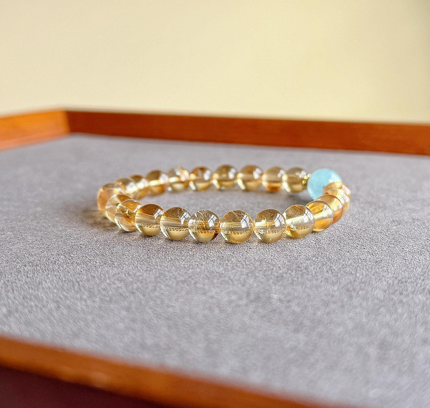 8.5mm Citrine Bracelet| Natural Citrine Beads| Aquamarine Accent| Wealth Stones| Lucky Bracelet| Success Bracelet| Gift for Best Friend