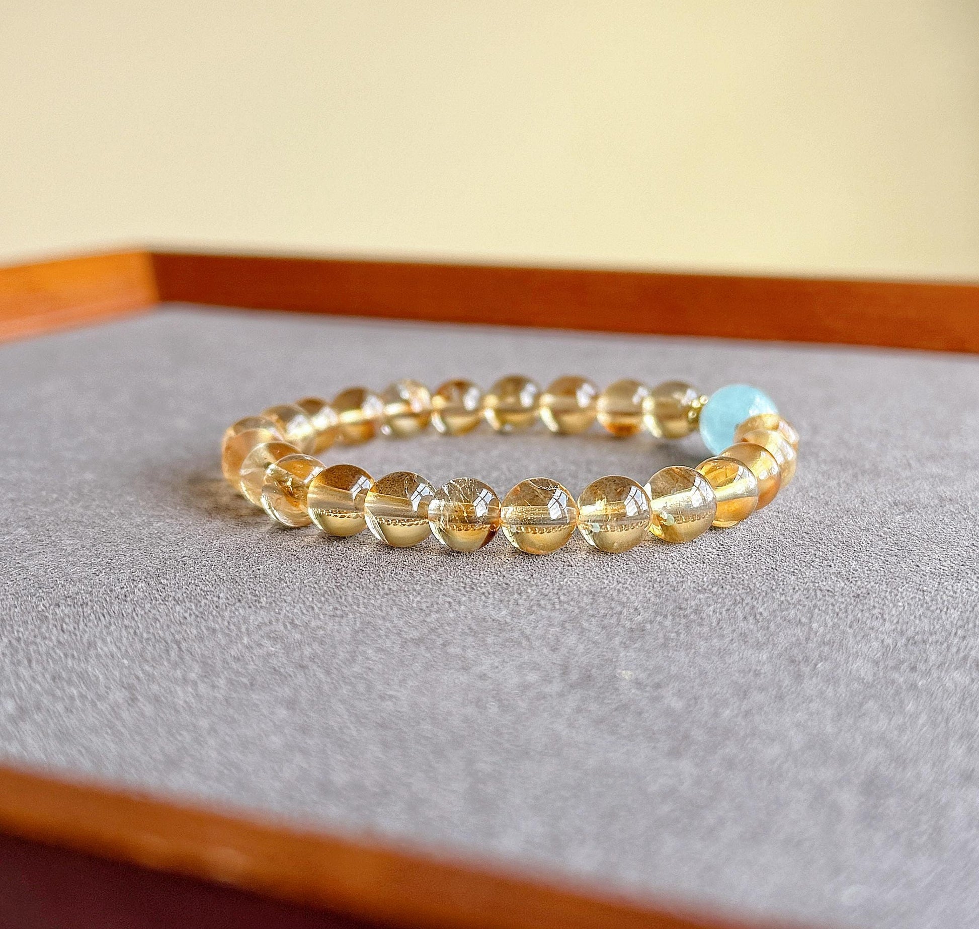 8.5mm Citrine Bracelet| Natural Citrine Beads| Aquamarine Accent| Wealth Stones| Lucky Bracelet| Success Bracelet| Gift for Best Friend