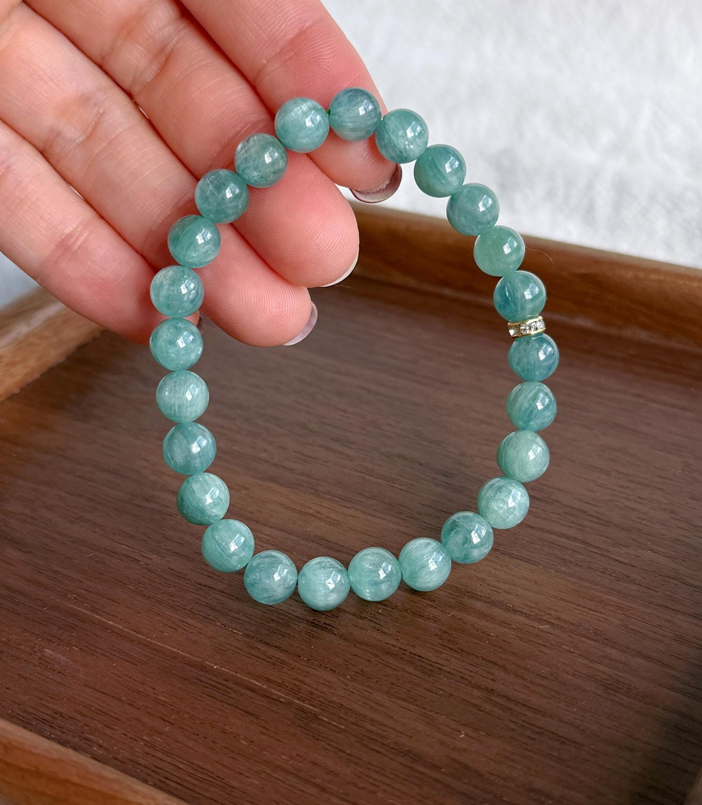 7.5mm Green Blue Kyanite Beads Bracelet| AAAA+ Rare Green Kyanite Stone| Unisex Kyanite Bracelet| Men's Beaded Bracelet| Heart Throat Chakra