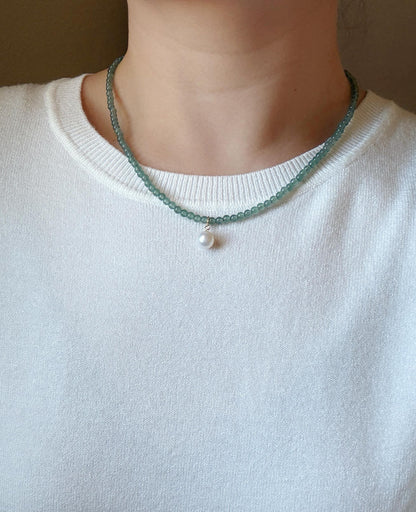 3.5mm Natural Blue Water Guatemalan Jadeite Necklace Choker | 18K Gold Freshwater Pearl Pendant | Adjustable