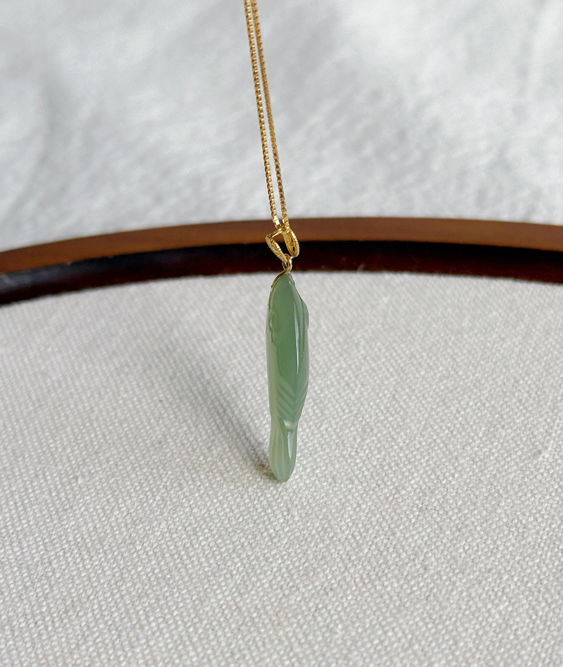 Green Nephrite Jade Fish Pendant Necklace | 18K Gold Bail, Adjustable Chain