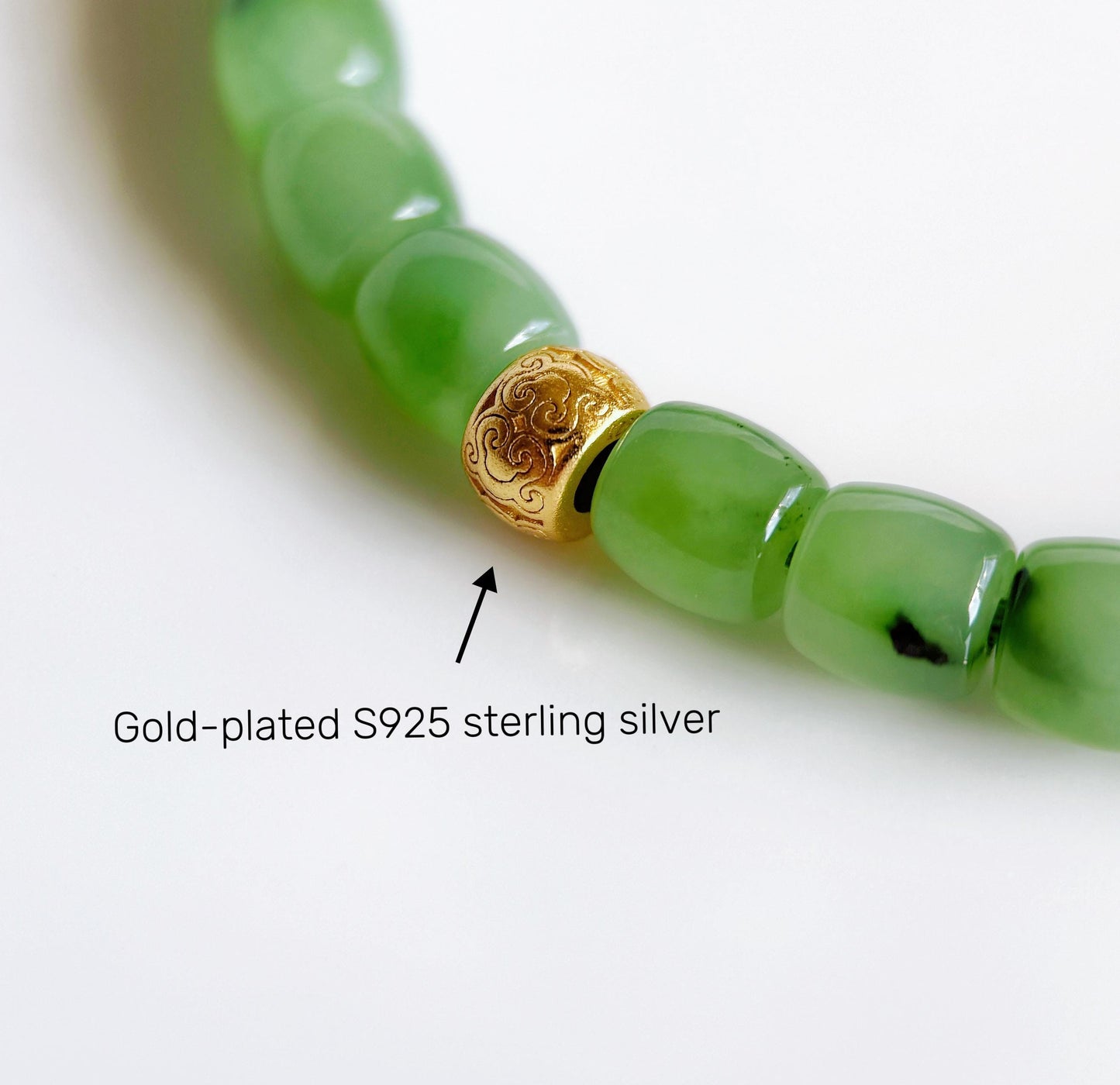 Green Nephrite Jade Bracelet 6mm | S925 Gold Accent Ruyi Bracelet | Lucky Minimalist Jewelry Gift