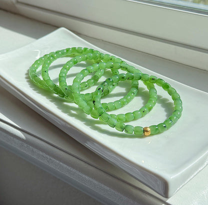 Green Nephrite Jade Bracelet 6mm | S925 Gold Accent Ruyi Bracelet | Lucky Minimalist Jewelry Gift
