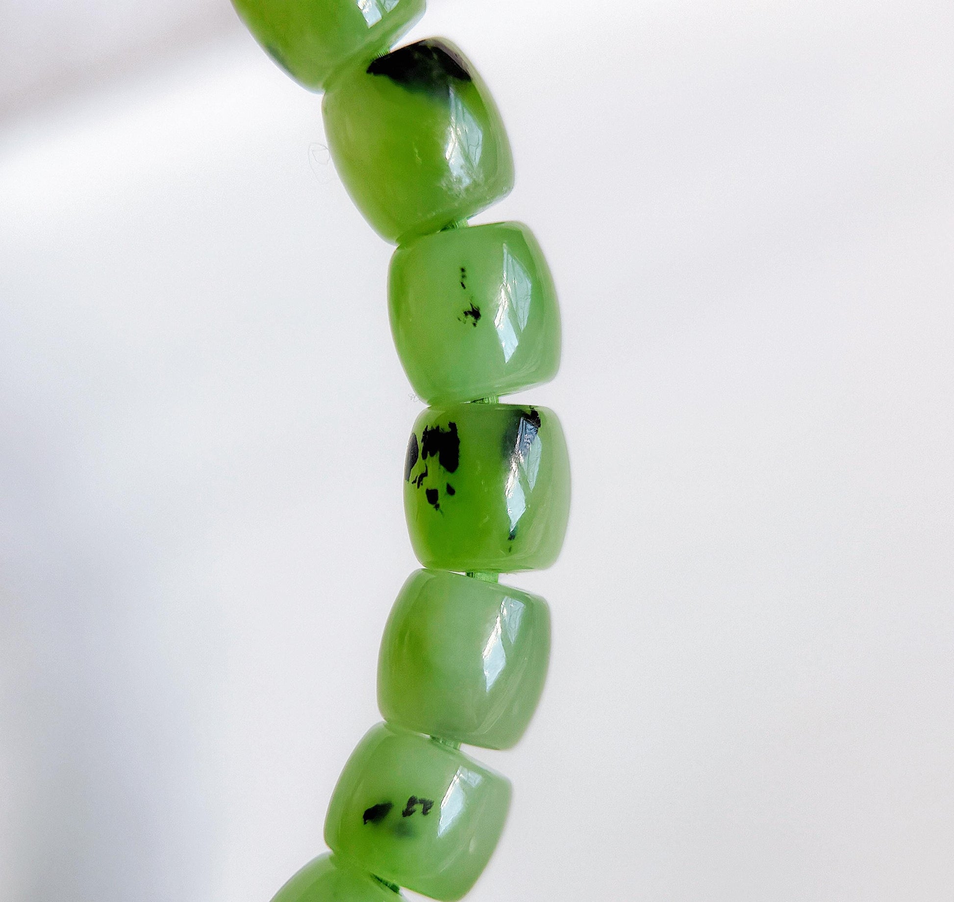 Green Nephrite Jade Bracelet 6mm | S925 Gold Accent Ruyi Bracelet | Lucky Minimalist Jewelry Gift