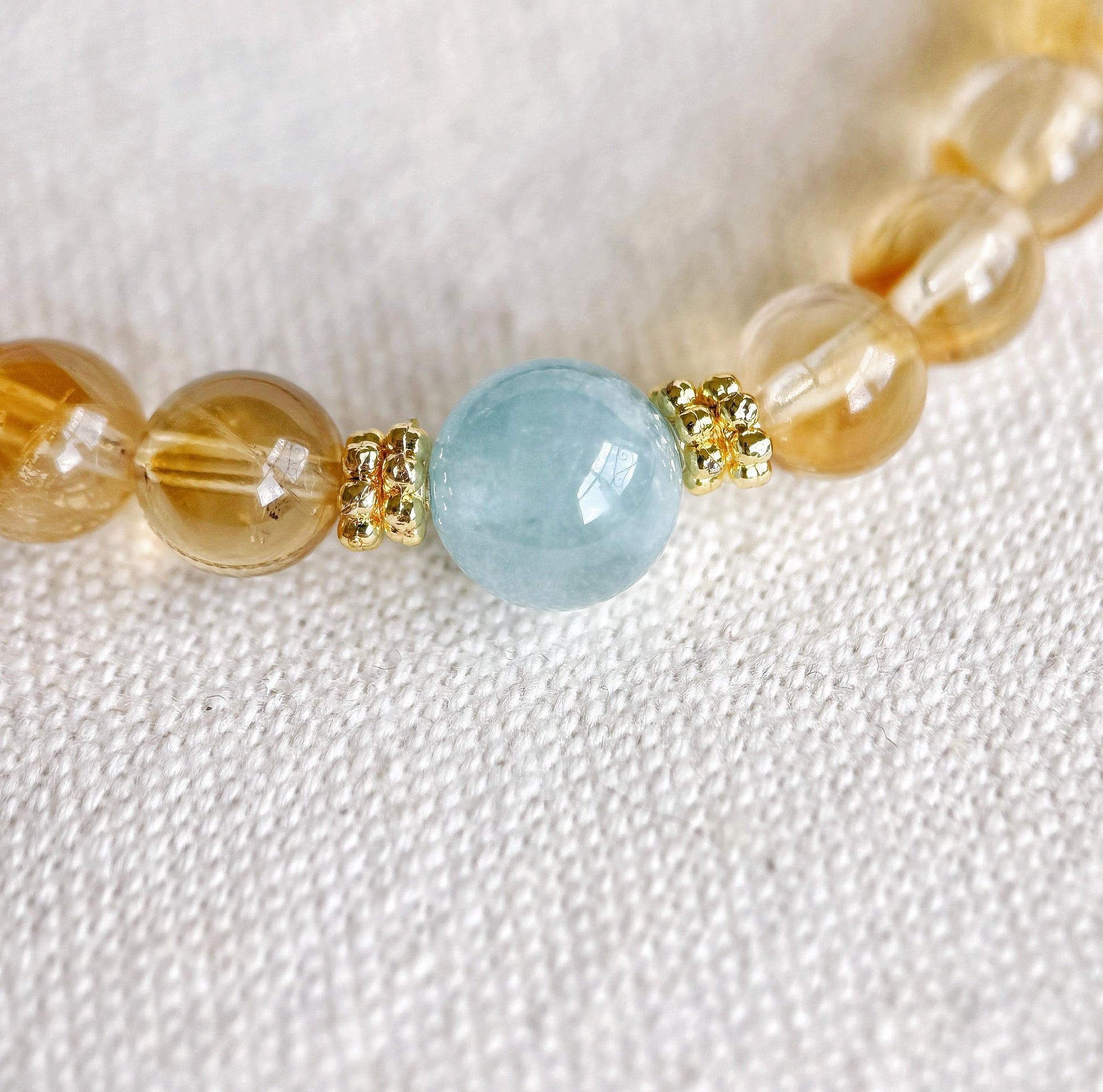 8.5mm Citrine Bracelet| Natural Citrine Beads| Aquamarine Accent| Wealth Stones| Lucky Bracelet| Success Bracelet| Gift for Best Friend