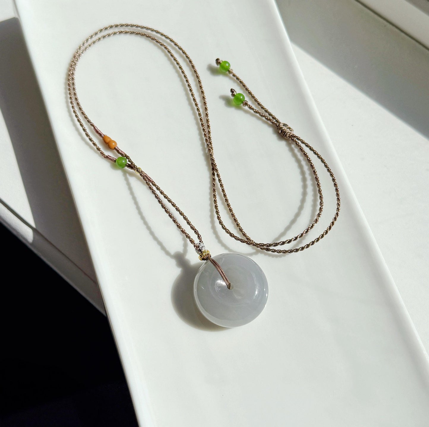 Icy Gray Lavender Nephrite Jade Donut Pendant Necklace | Natural Jade Pi Disc | Adjustable Cord