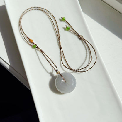 Icy Gray Lavender Nephrite Jade Donut Pendant Necklace | Natural Jade Pi Disc | Adjustable Cord