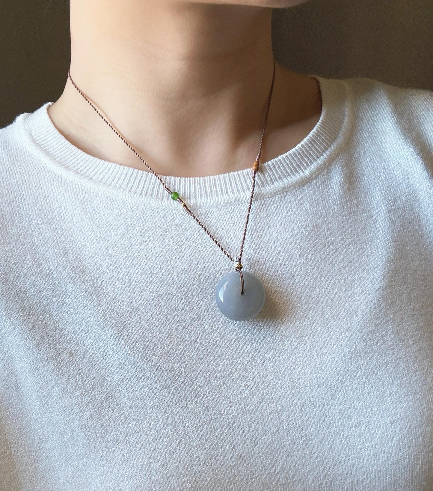 Icy Gray Lavender Nephrite Jade Donut Pendant Necklace | Natural Jade Pi Disc | Adjustable Cord