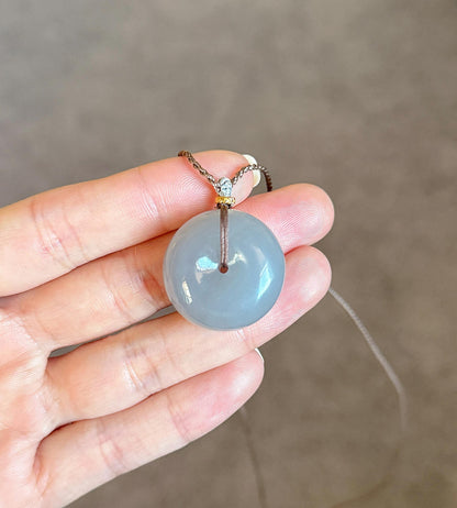 Icy Gray Lavender Nephrite Jade Donut Pendant Necklace | Natural Jade Pi Disc | Adjustable Cord
