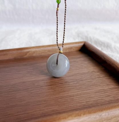 Icy Gray Lavender Nephrite Jade Donut Pendant Necklace | Natural Jade Pi Disc | Adjustable Cord