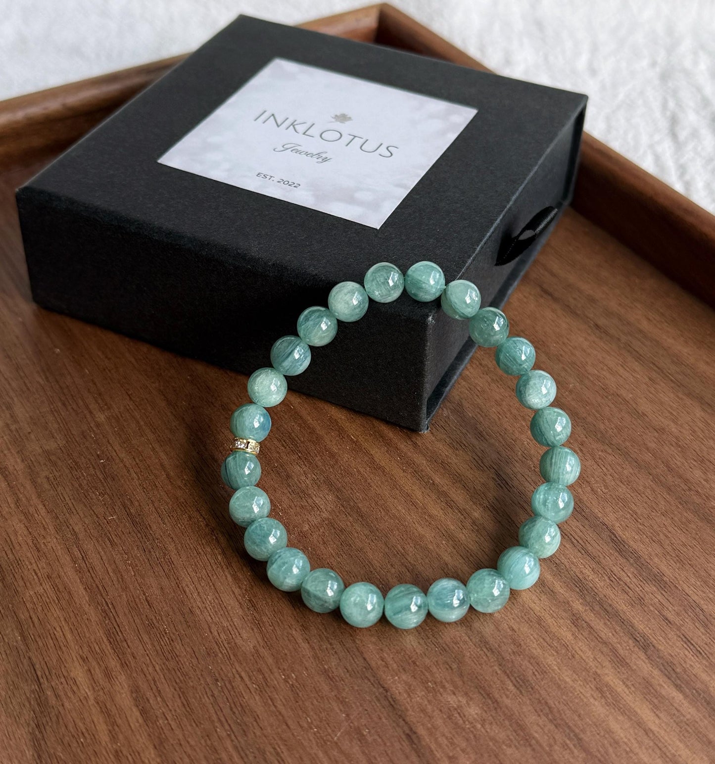 7.5mm Green Blue Kyanite Beads Bracelet| AAAA+ Rare Green Kyanite Stone| Unisex Kyanite Bracelet| Men's Beaded Bracelet| Heart Throat Chakra