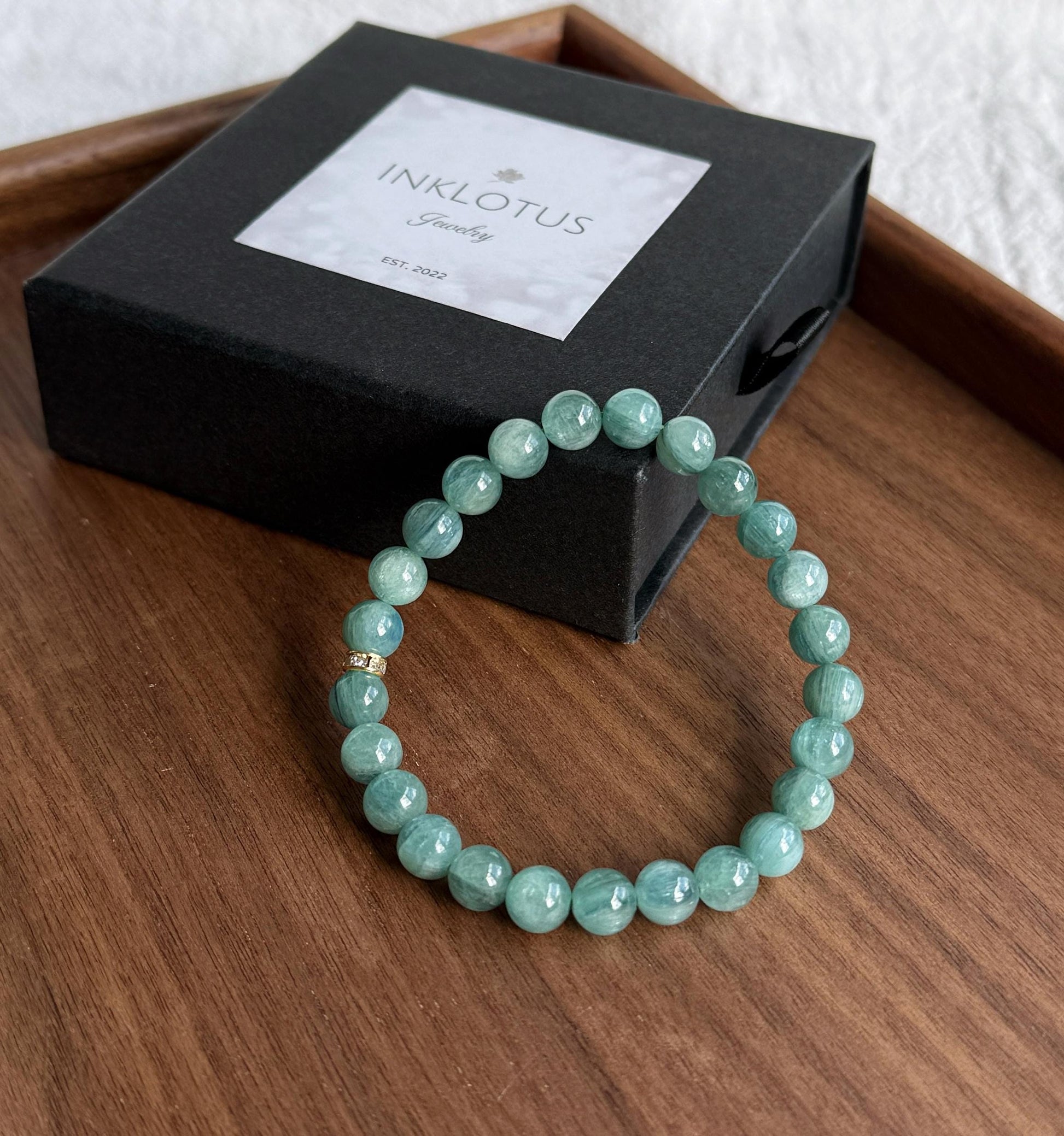 7.5mm Green Blue Kyanite Beads Bracelet| AAAA+ Rare Green Kyanite Stone| Unisex Kyanite Bracelet| Men's Beaded Bracelet| Heart Throat Chakra