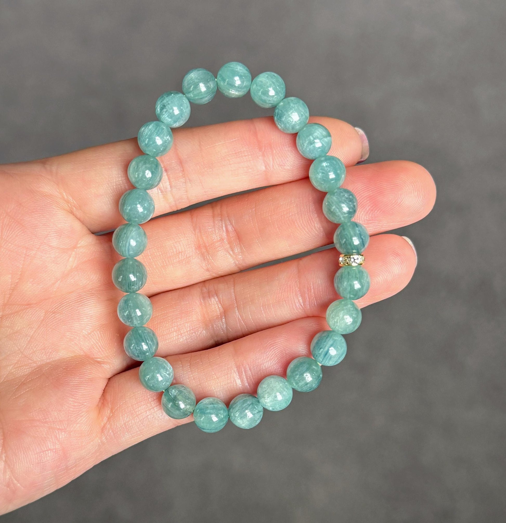 7.5mm Green Blue Kyanite Beads Bracelet| AAAA+ Rare Green Kyanite Stone| Unisex Kyanite Bracelet| Men's Beaded Bracelet| Heart Throat Chakra