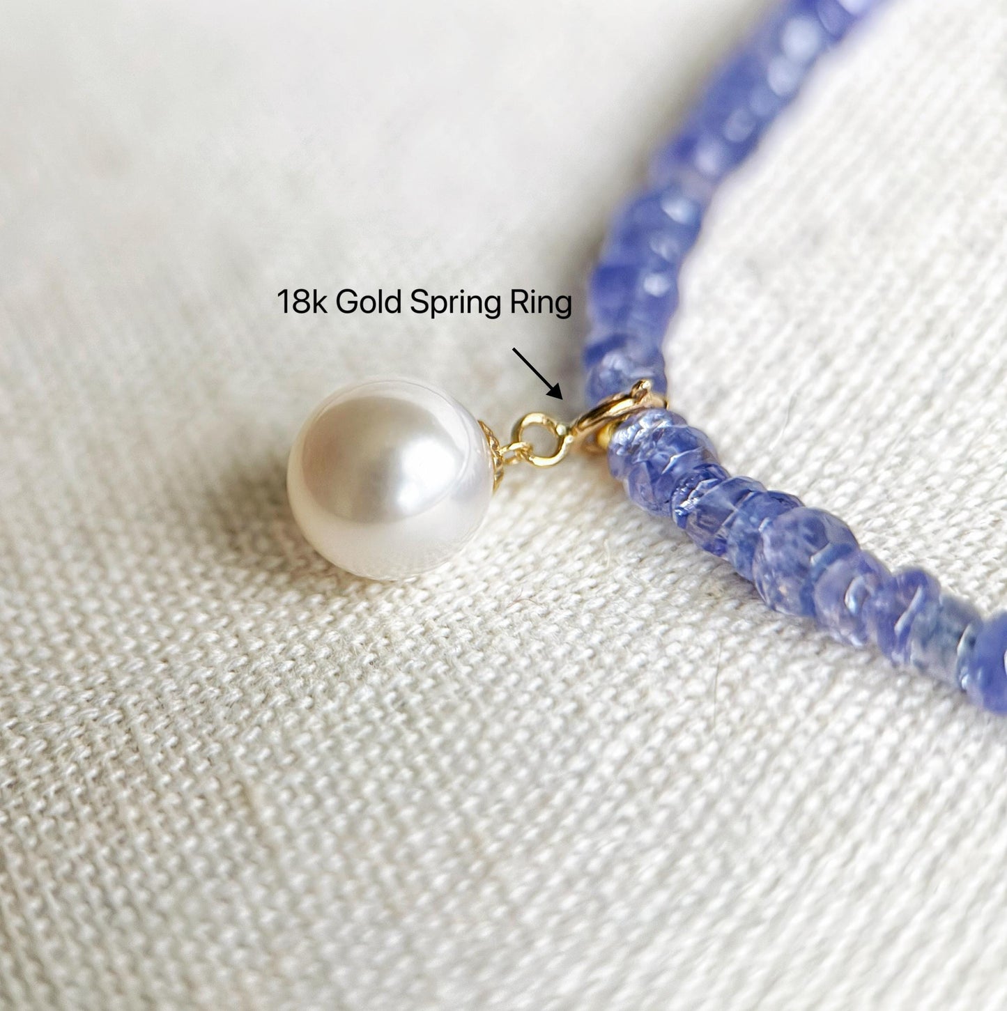 Natural Tanzanite Beaded Necklace | 2*4mm Faceted Gemstone | 18K Gold Freshwater Pearl Pendant | Minimalist Jewelry