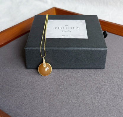 18K Natural Brown Nephrite Jade Pendant with Diamond | Fine Jade Jewelry | One-of-a-Kind Gift