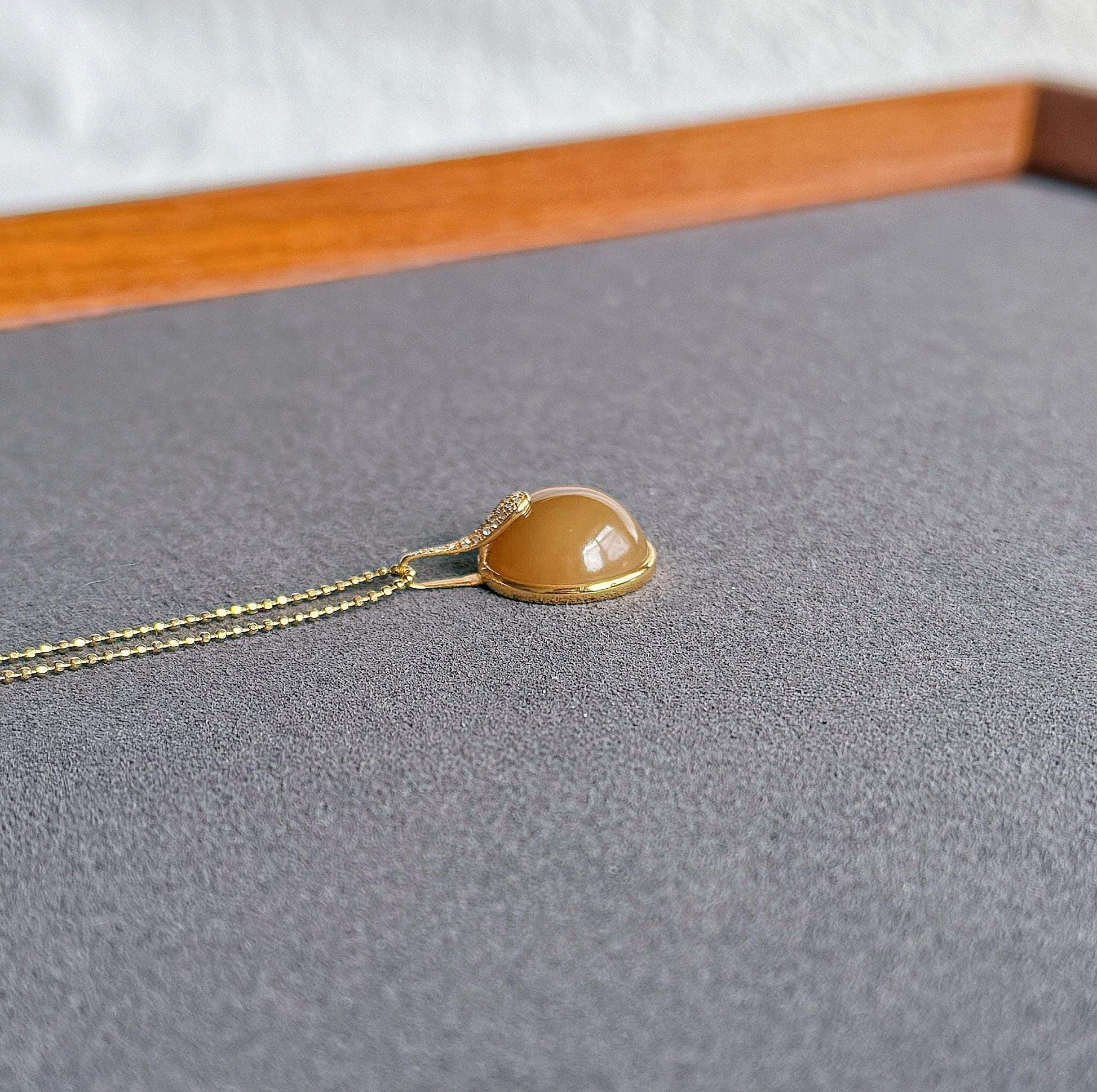 18K Natural Brown Nephrite Jade Pendant with Diamond | Fine Jade Jewelry | One-of-a-Kind Gift