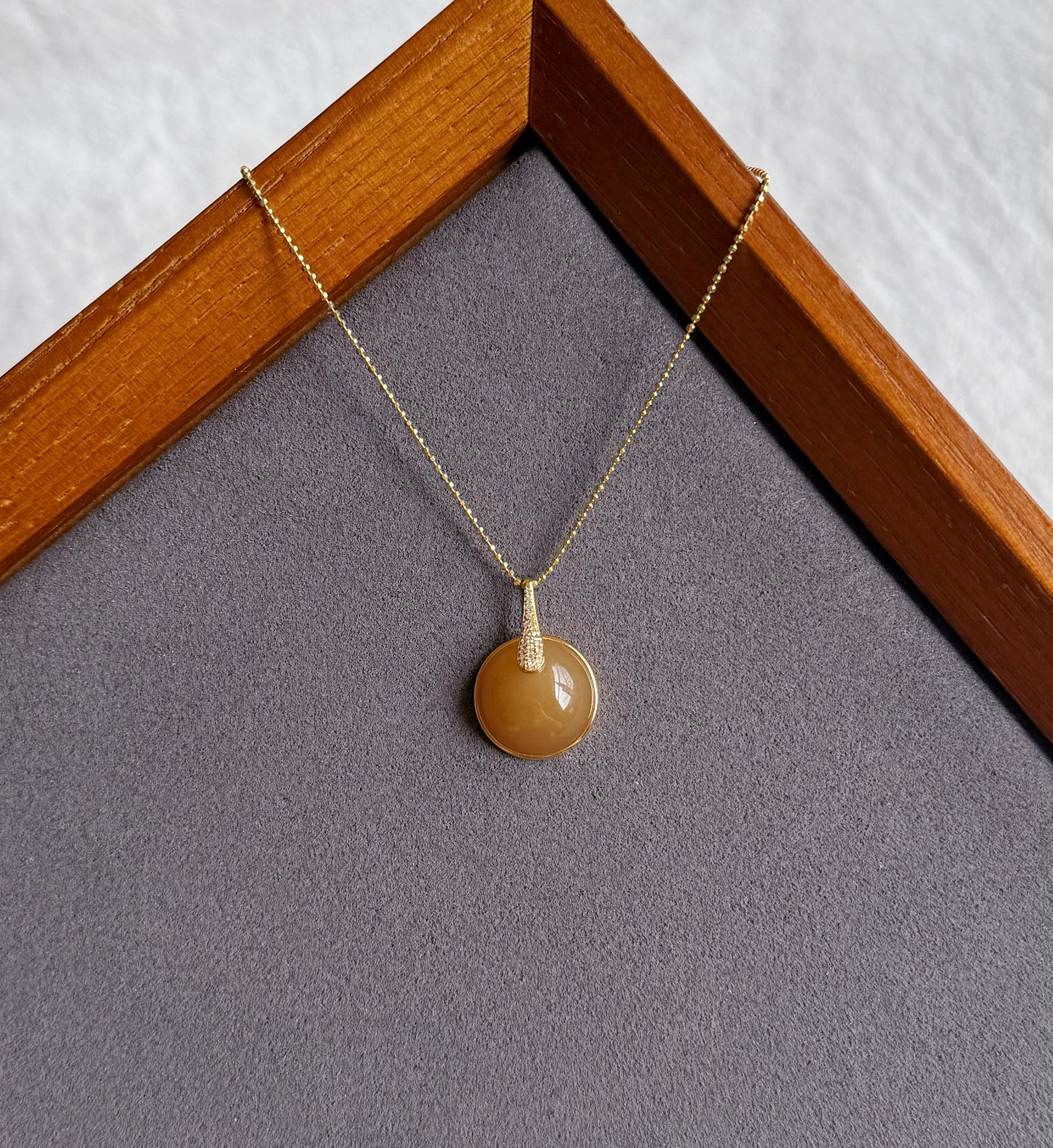 18K Natural Brown Nephrite Jade Pendant with Diamond | Fine Jade Jewelry | One-of-a-Kind Gift