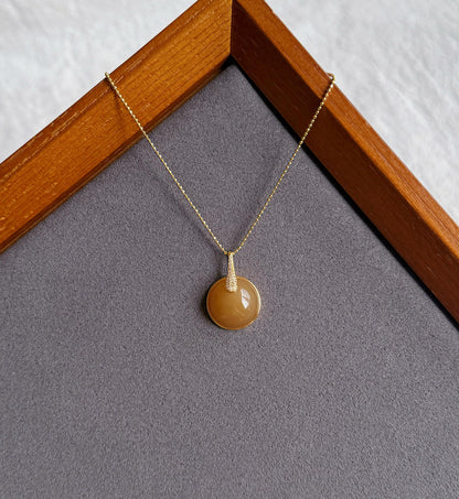 18K Natural Brown Nephrite Jade Pendant with Diamond | Fine Jade Jewelry | One-of-a-Kind Gift