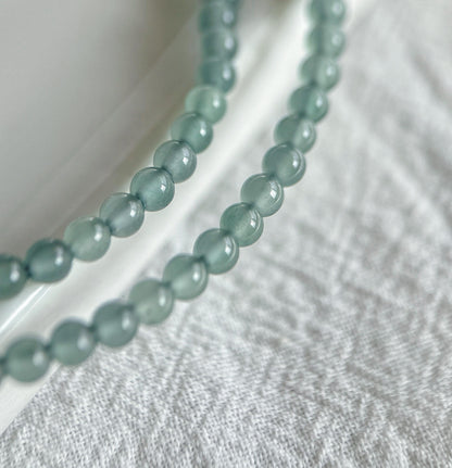 3.5mm Natural Blue Water Guatemalan Jadeite Necklace Choker | 18K Gold Freshwater Pearl Pendant | Adjustable