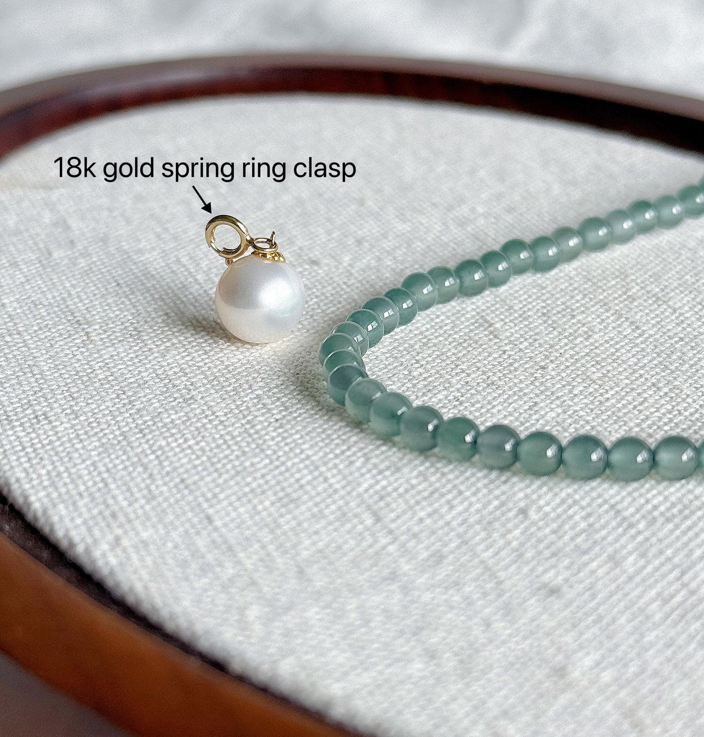 3.5mm Natural Blue Water Guatemalan Jadeite Necklace Choker | 18K Gold Freshwater Pearl Pendant | Adjustable