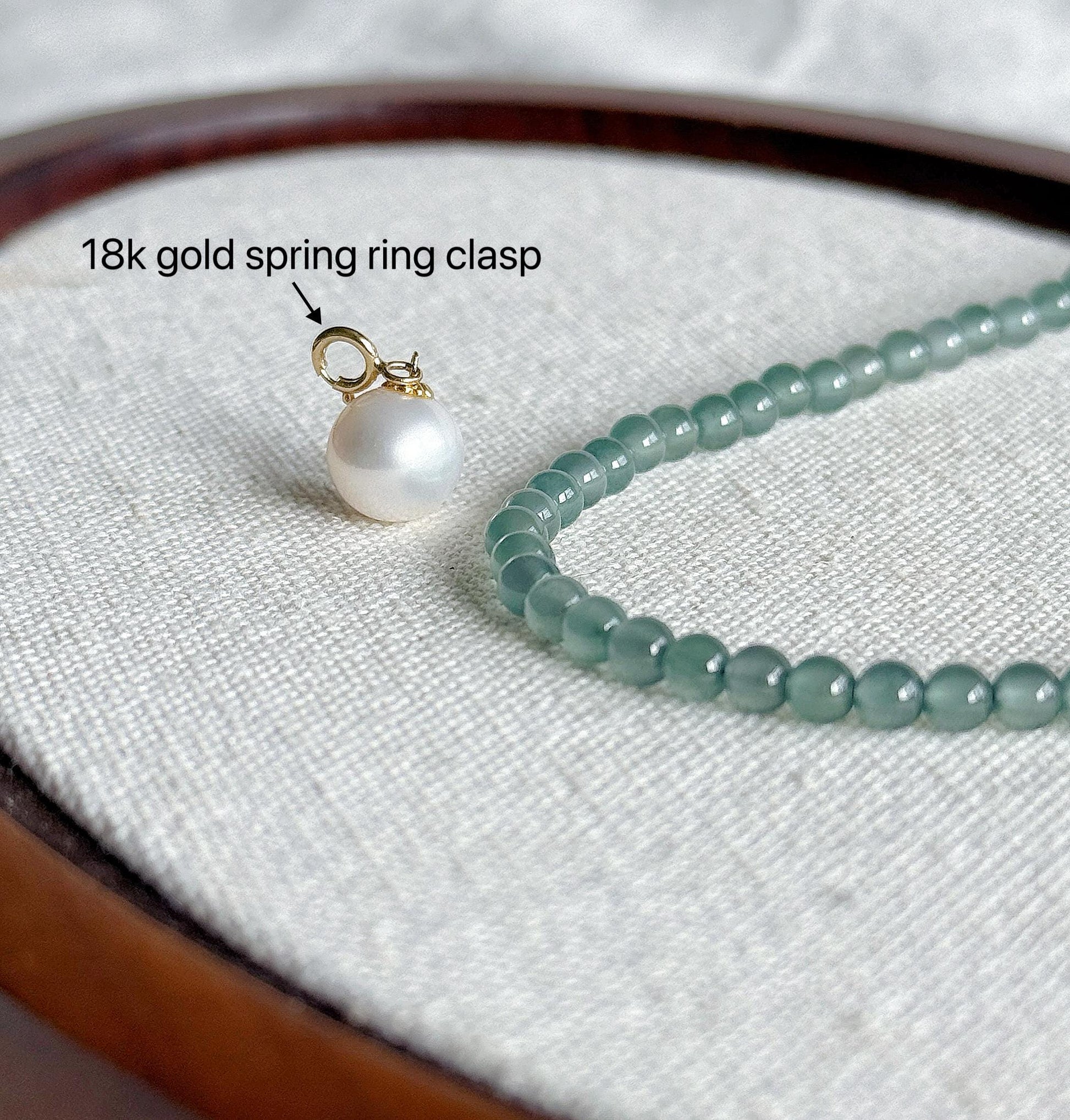 3.5mm Natural Blue Water Guatemalan Jadeite Necklace Choker | 18K Gold Freshwater Pearl Pendant | Adjustable