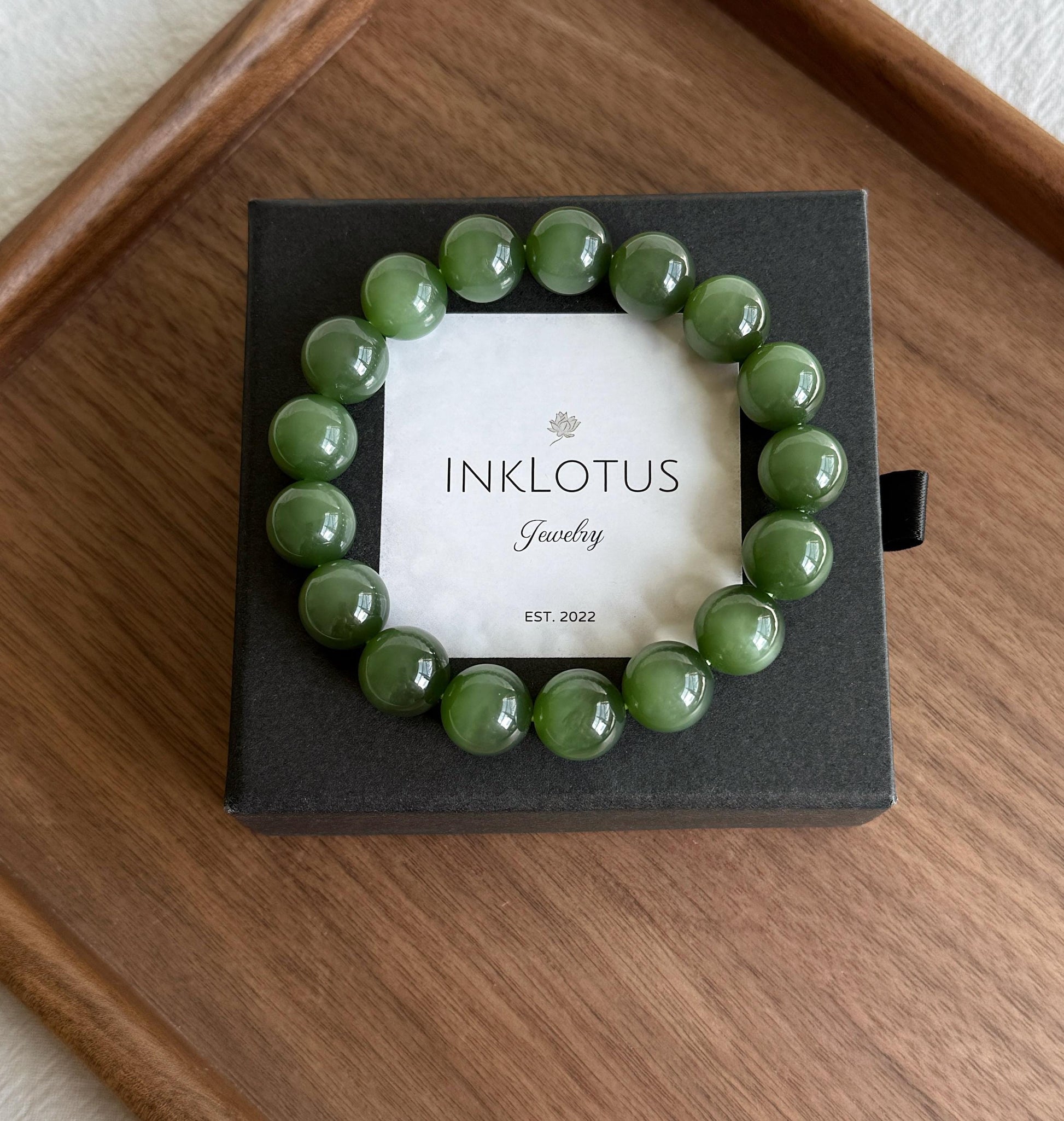 12mm Natural Nephrite Jade Bracelet | Certified Green Jade with Cat’s Eye Effect | Collector Grade Gemstone