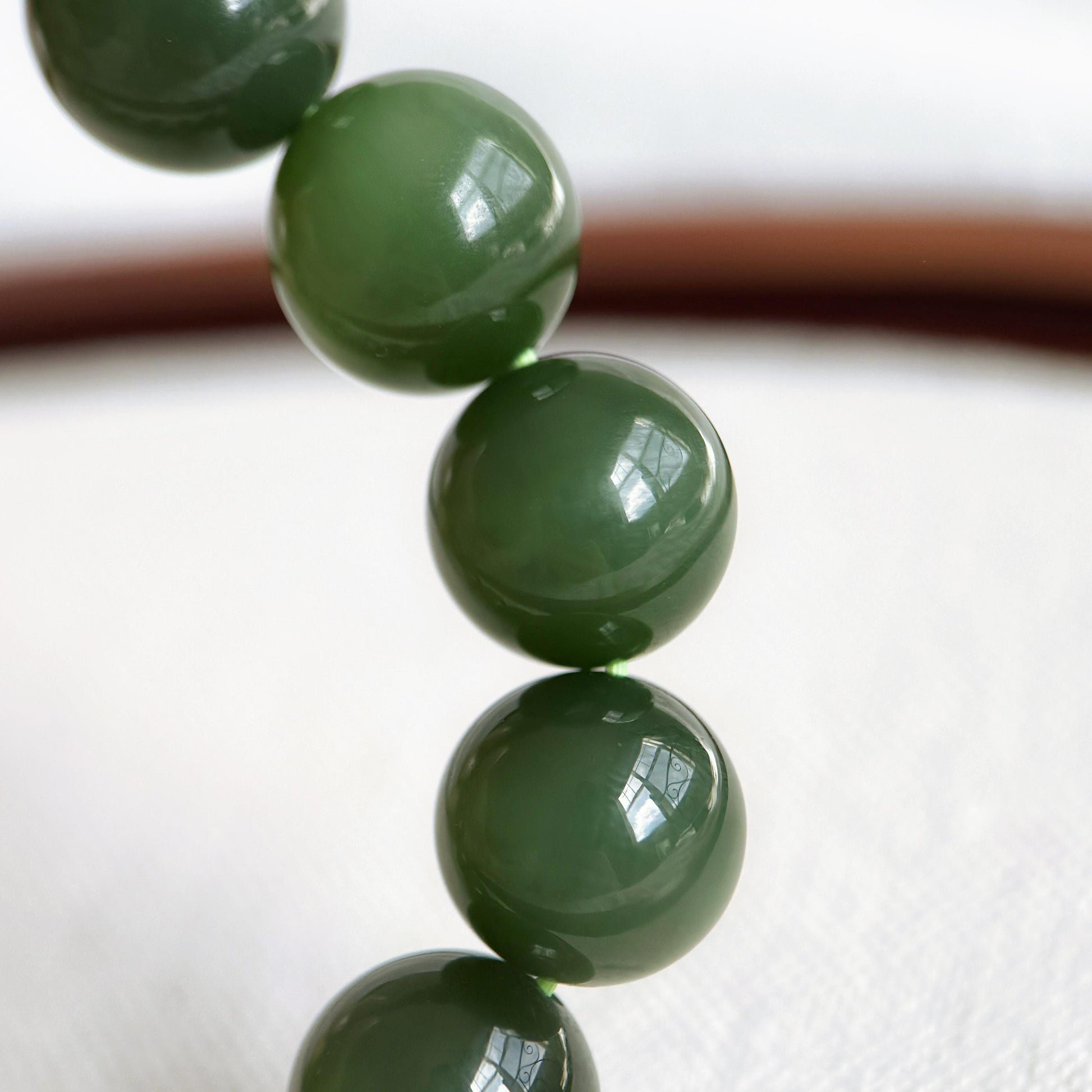 12mm Natural Nephrite Jade Bracelet | Certified Green Jade with Cat’s Eye Effect | Collector Grade Gemstone