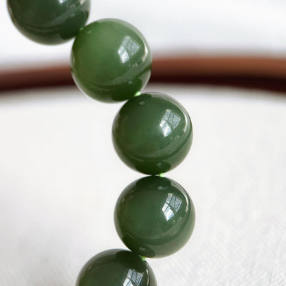 12mm Natural Nephrite Jade Bracelet | Certified Green Jade with Cat’s Eye Effect | Collector Grade Gemstone