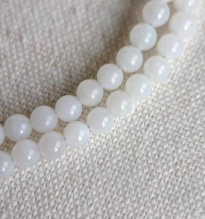 White Nephrite Jade Larimar Beaded Necklace | Minimalist Gemstone Choker | 4mm Jade Beads | Adjustable Length