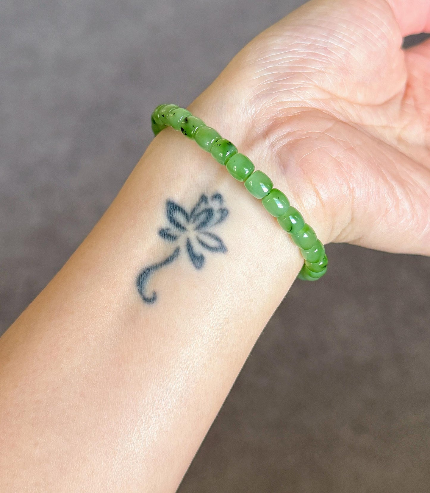 Green Nephrite Jade Bracelet 6mm | S925 Gold Accent Ruyi Bracelet | Lucky Minimalist Jewelry Gift