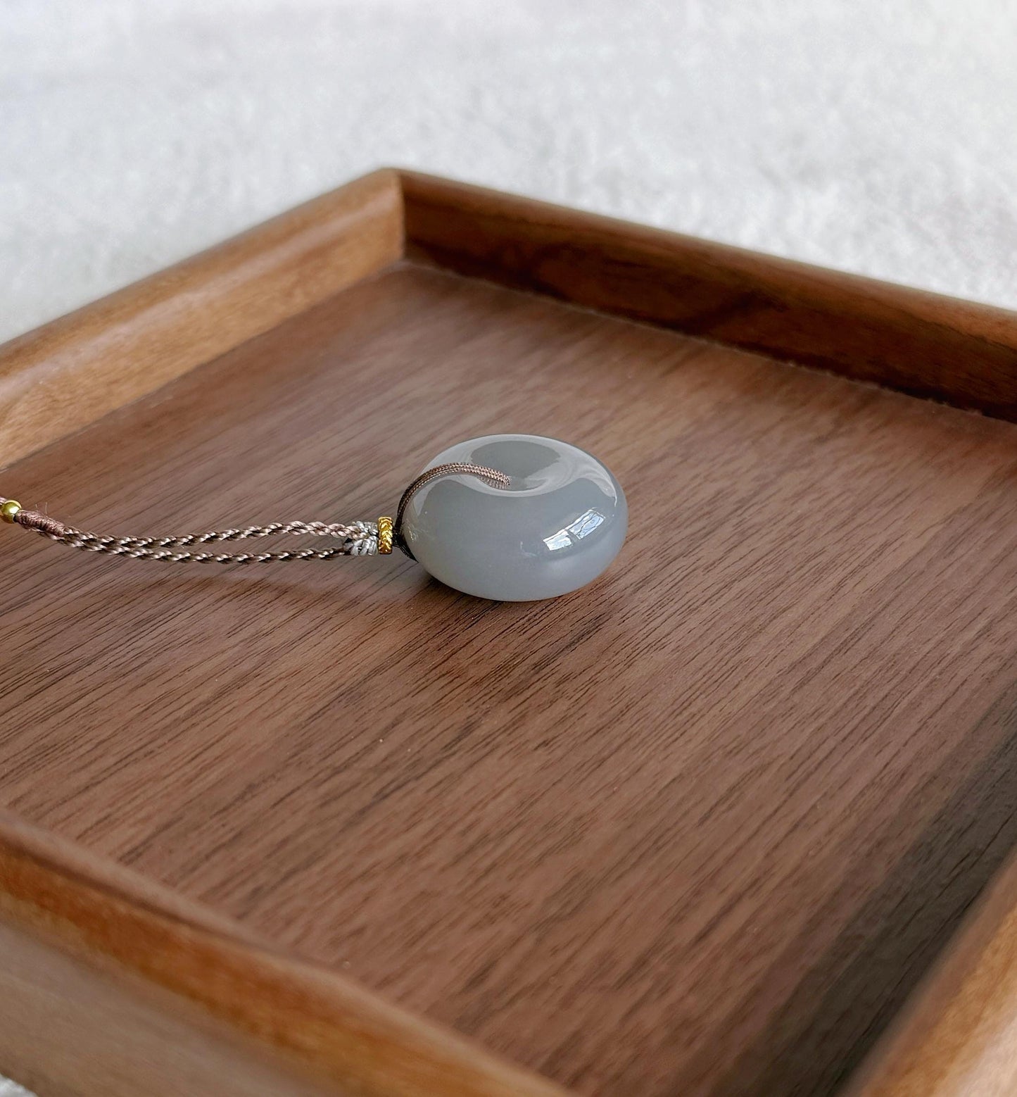 Icy Gray Lavender Nephrite Jade Donut Pendant Necklace | Natural Jade Pi Disc | Adjustable Cord