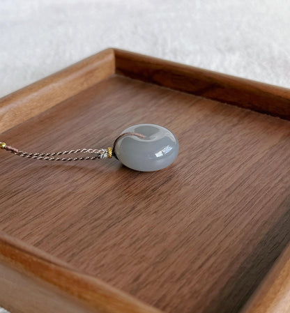 Icy Gray Lavender Nephrite Jade Donut Pendant Necklace | Natural Jade Pi Disc | Adjustable Cord