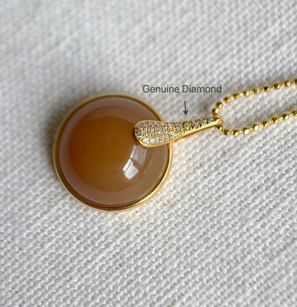 18K Natural Brown Nephrite Jade Pendant with Diamond | Fine Jade Jewelry | One-of-a-Kind Gift