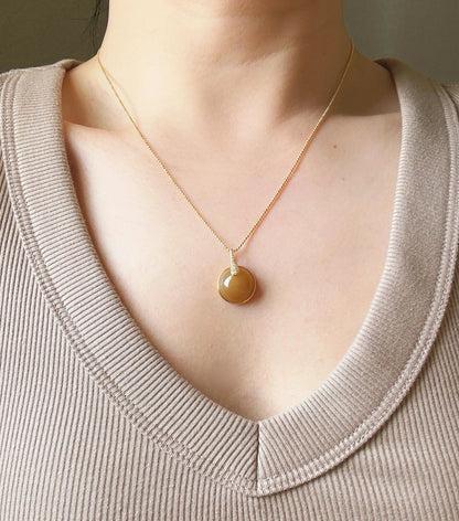 18K Natural Brown Nephrite Jade Pendant with Diamond | Fine Jade Jewelry | One-of-a-Kind Gift