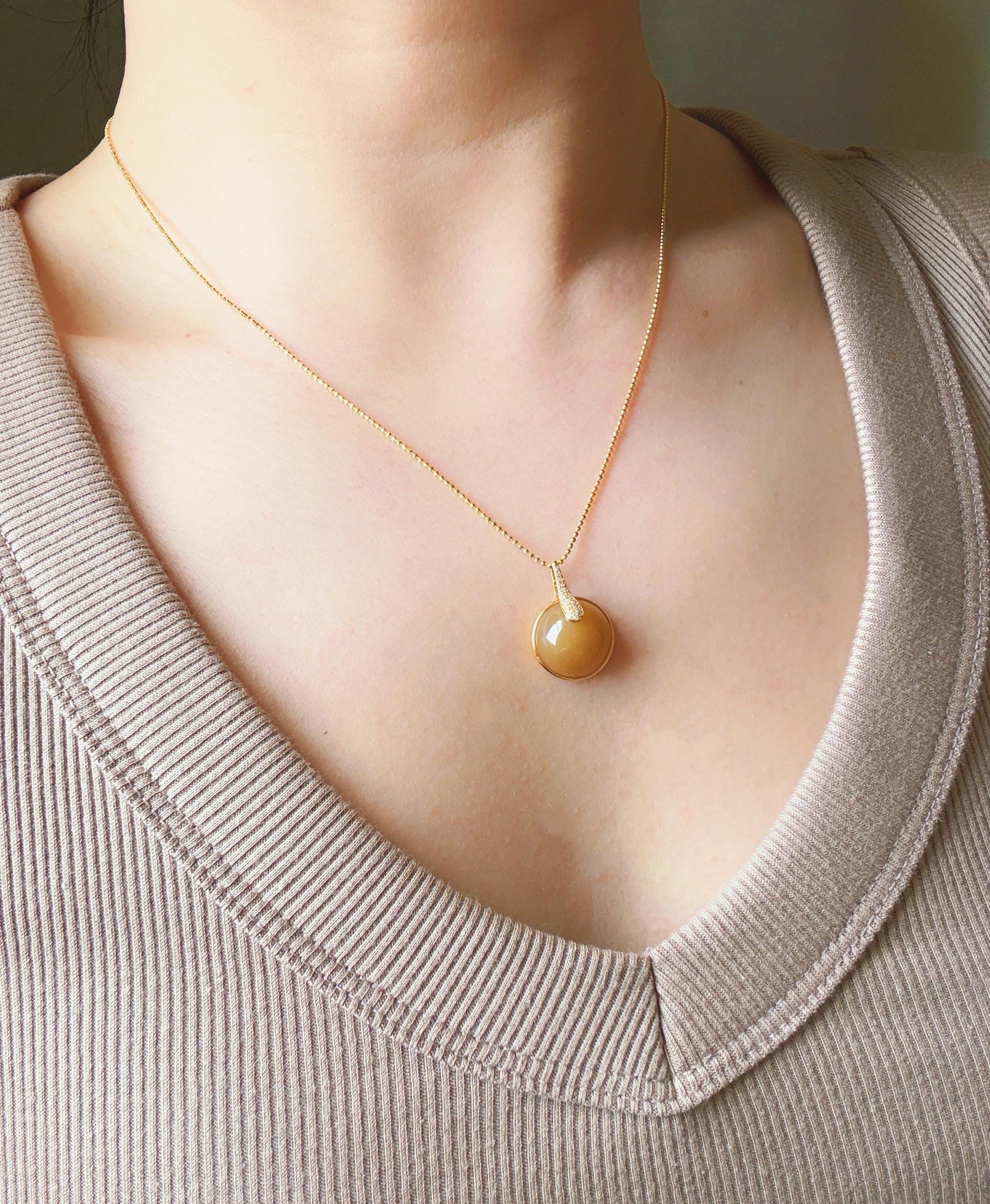 18K Natural Brown Nephrite Jade Pendant with Diamond | Fine Jade Jewelry | One-of-a-Kind Gift
