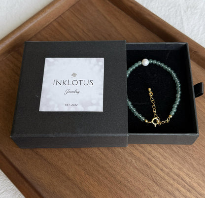 Guatemalan Blue Jadeite Bracelet with Freshwater Pearl | 3.5mm Beaded | Adjustable Length | Minimalist Jewelry Gift