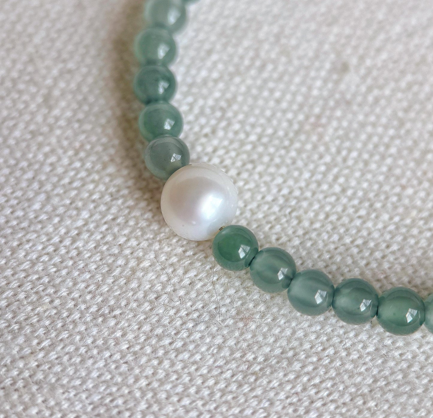 Guatemalan Blue Jadeite Bracelet with Freshwater Pearl | 3.5mm Beaded | Adjustable Length | Minimalist Jewelry Gift