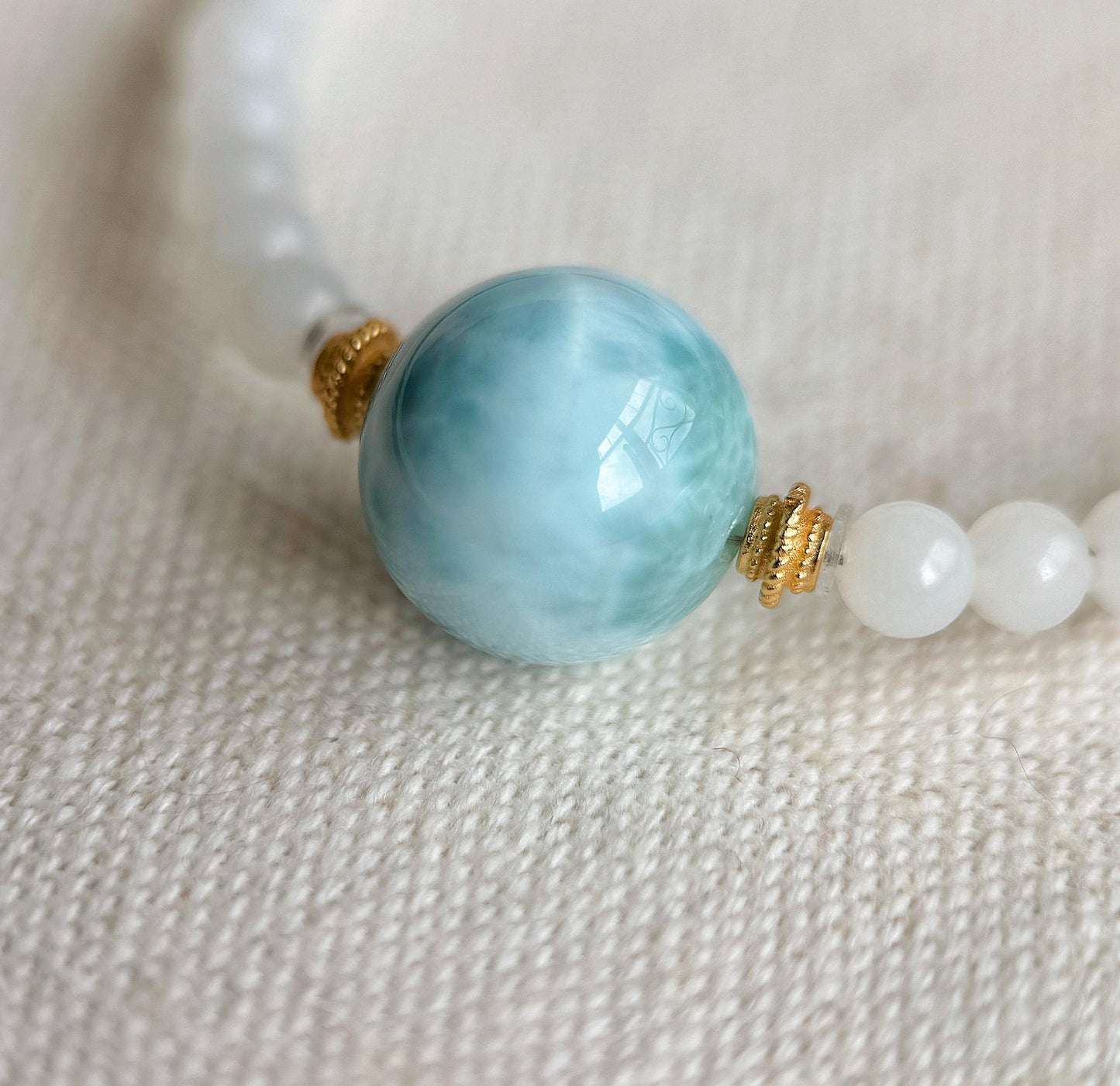 White Nephrite Jade Larimar Beaded Necklace | Minimalist Gemstone Choker | 4mm Jade Beads | Adjustable Length