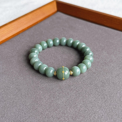 Natural Blue Nephrite Jade Bracelet 8*10mm | 18K Gold Accents | Luxury Fine Jade Gift