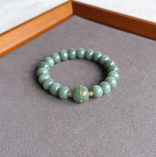 Natural Blue Nephrite Jade Bracelet 8*10mm | 18K Gold Accents | Luxury Fine Jade Gift
