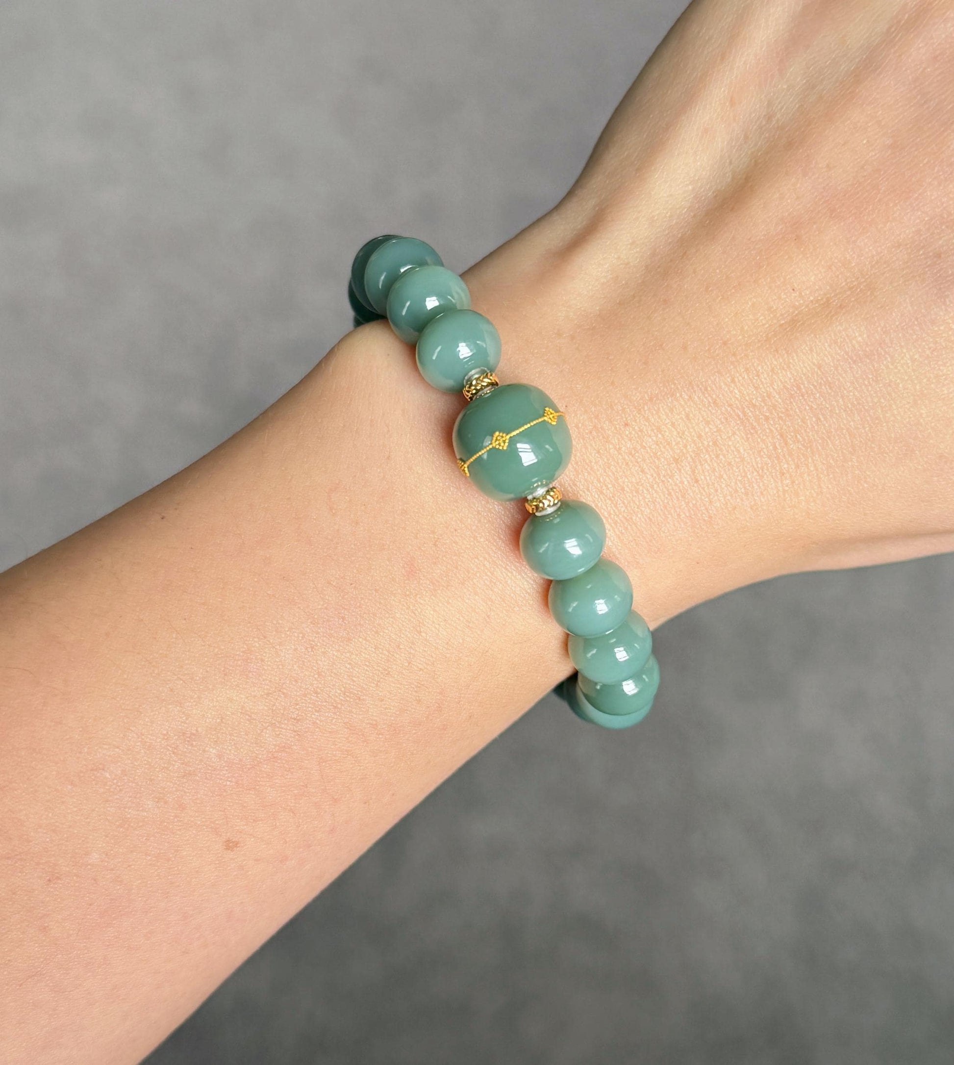 Natural Blue Nephrite Jade Bracelet 8*10mm | 18K Gold Accents | Luxury Fine Jade Gift