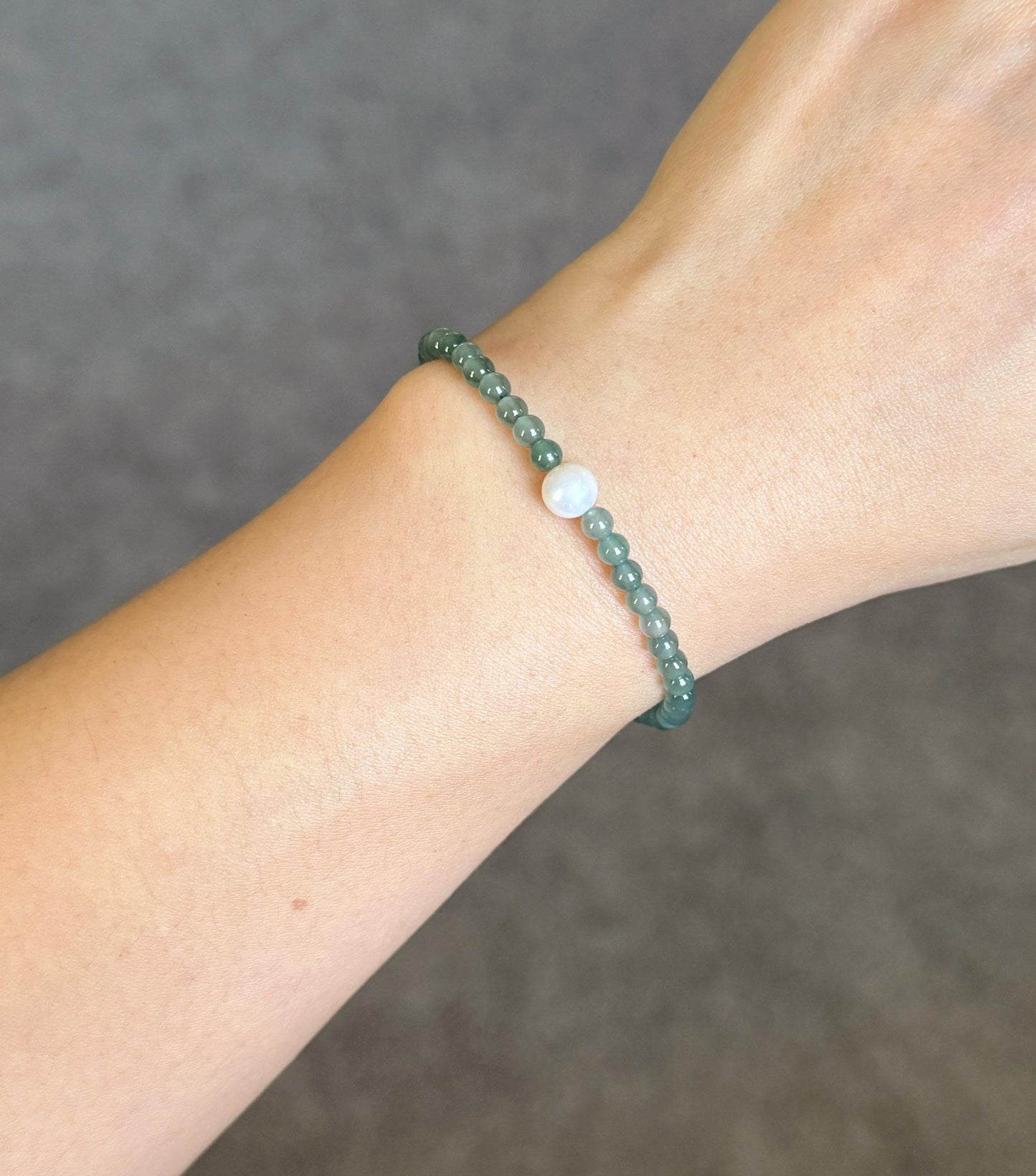 Guatemalan Blue Jadeite Bracelet with Freshwater Pearl | 3.5mm Beaded | Adjustable Length | Minimalist Jewelry Gift
