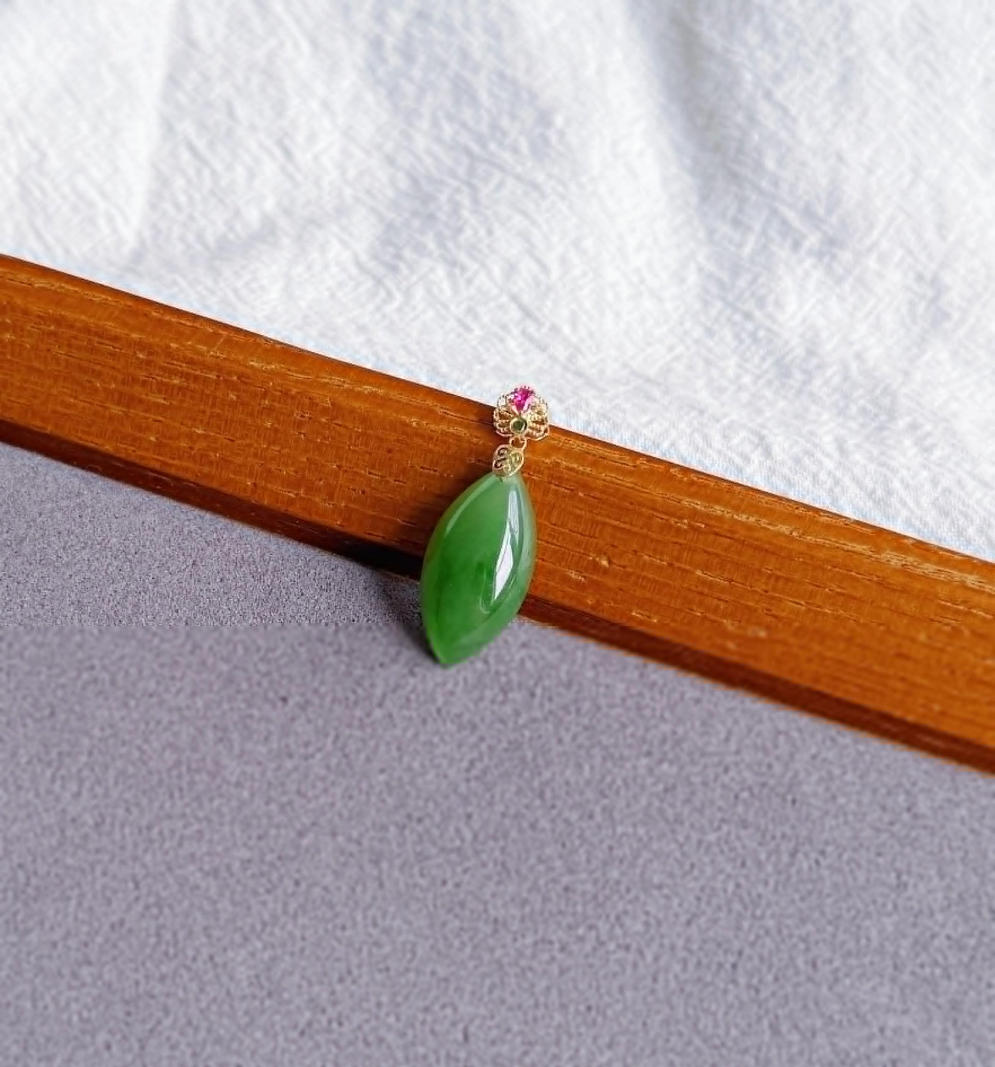 18K Natural Green Nephrite Jade Pendant Necklace | Marquise Jade | Dainty Jewelry Gift for Her