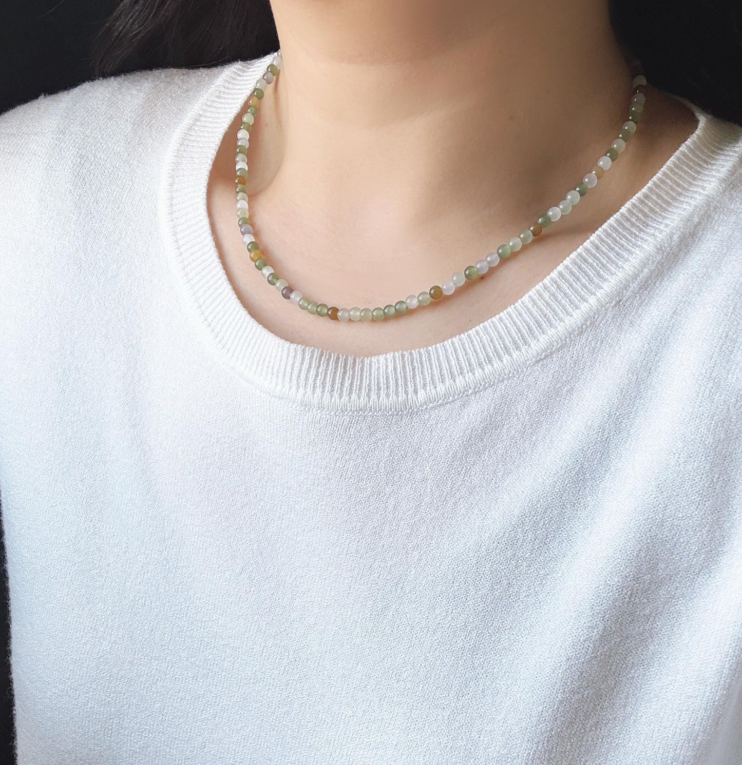 4mm Nephrite Jade Beaded Necklace Choker | Multicolor Gemstone | Adjustable