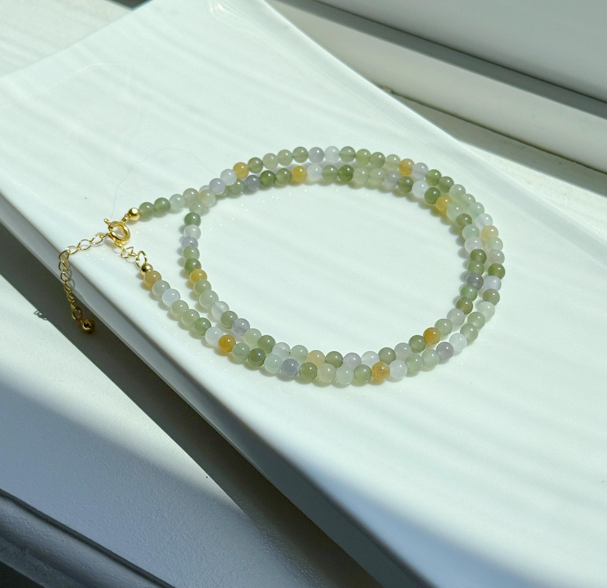 4mm Nephrite Jade Beaded Necklace Choker | Multicolor Gemstone | Adjustable