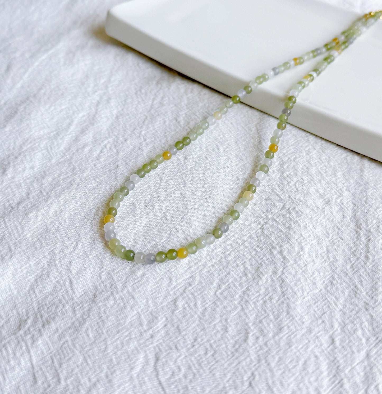4mm Nephrite Jade Beaded Necklace Choker | Multicolor Gemstone | Adjustable