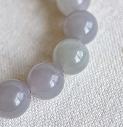 12mm Natural Nephrite Jade Bracelet | Gray Lilac & Soft Green Jade | Rare Pastel Jade Jewelry Gift for Her