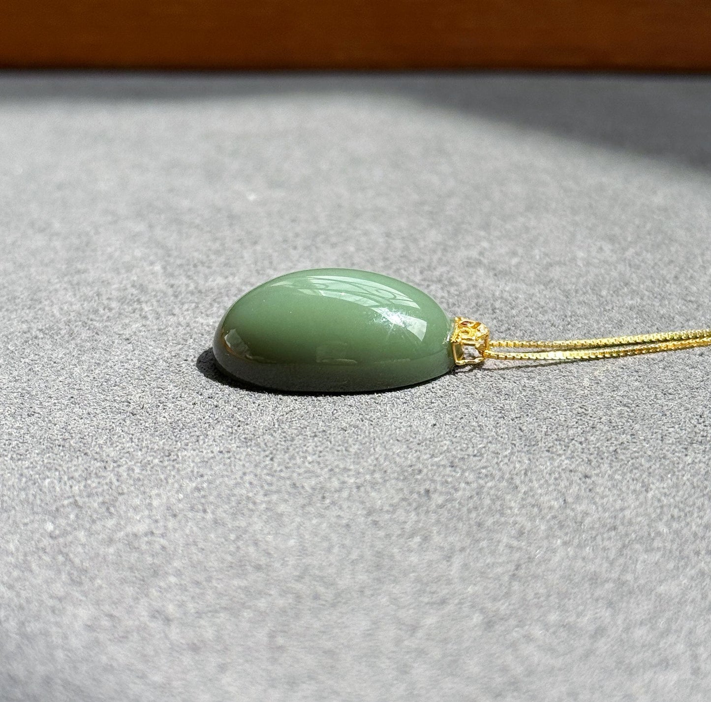 Natural Nephrite Jade Pendant Necklace | Certified Fine Jade | 18K Gold Bail | Soft Green Blue Cabochon | Minimalist Luxury Jewelry Gift