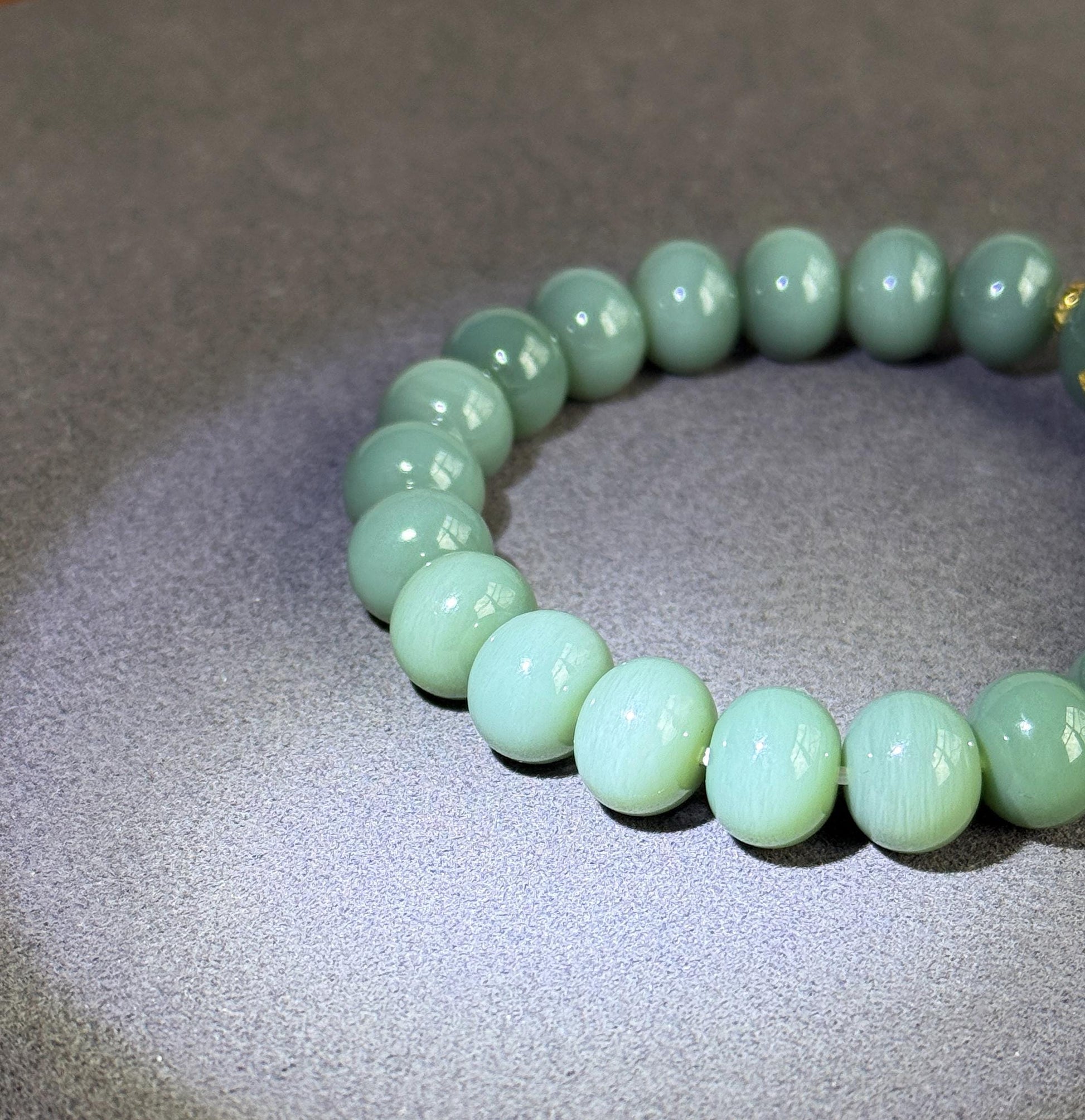 Natural Blue Nephrite Jade Bracelet 8*10mm | 18K Gold Accents | Luxury Fine Jade Gift
