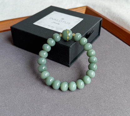 Natural Blue Nephrite Jade Bracelet 8*10mm | 18K Gold Accents | Luxury Fine Jade Gift